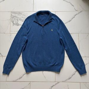 Polo Ralph Lauren Quarter 1/4 Zip Sweater Men’s Size XL Blue Yellow 100% Cotton